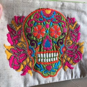 Embroidered sugar skull bag